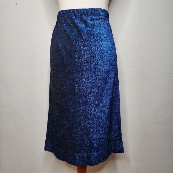 Vintage 60's Beeline Fashions Metallic Blue Sleeveless Top and Skirt Set - Picture 3 of 14